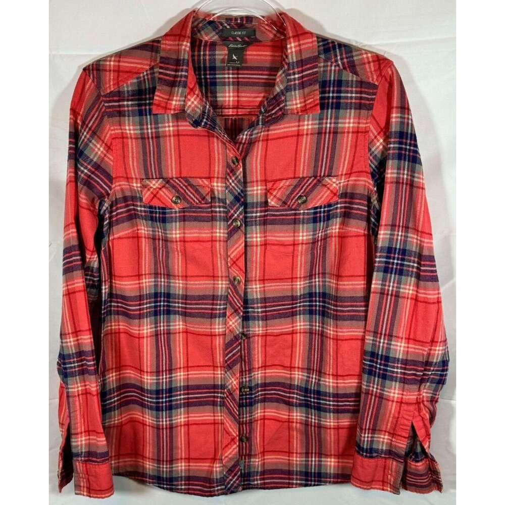 EDDIE BAUER Clssic fit Women's Plaid Long sleeve Button down Blended Plaid Sz M